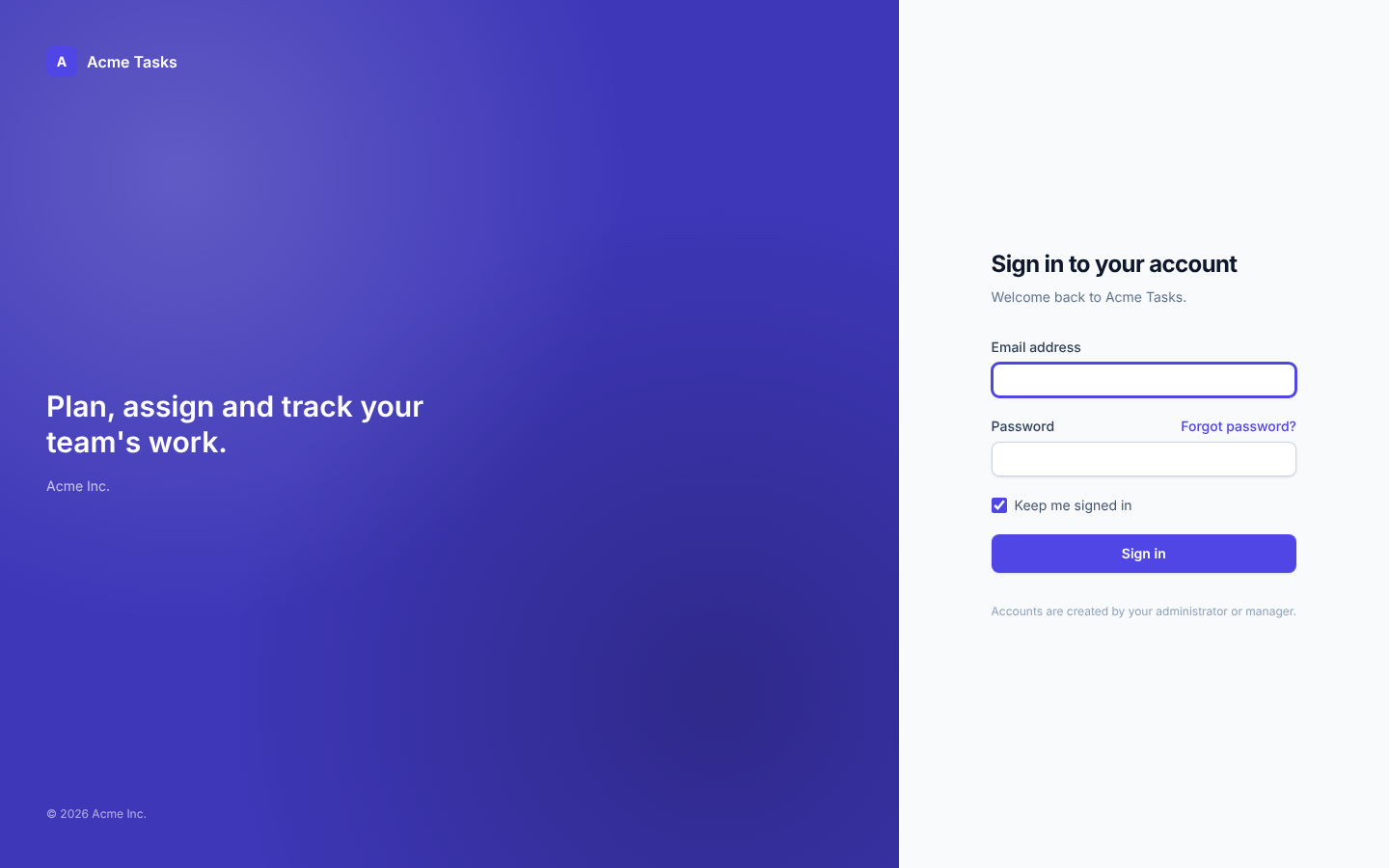 Default sign-in page